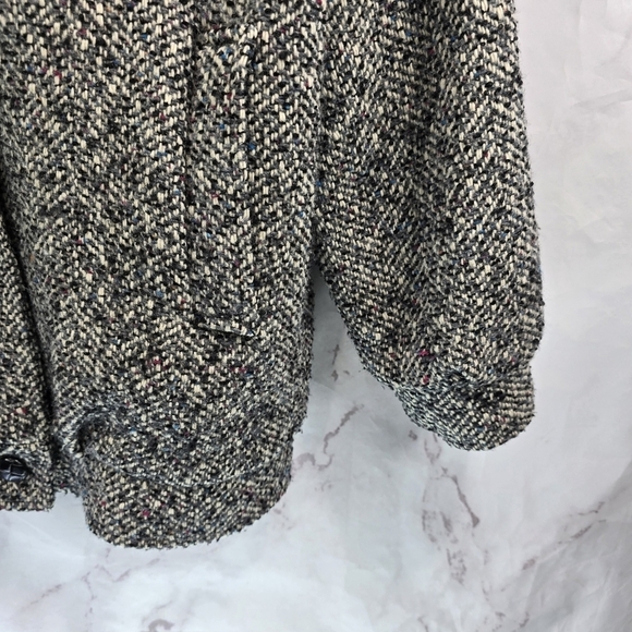 Vintage Coat Womens 1X Gray Wool Tweed Words 80s 90s Pleated Slouchy Korea - Picture 4 of 14